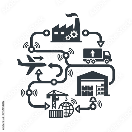 Industry smart factory icon set featuring automation, robotics, AI security, logistics, manufacturing, and sustainable production (2)