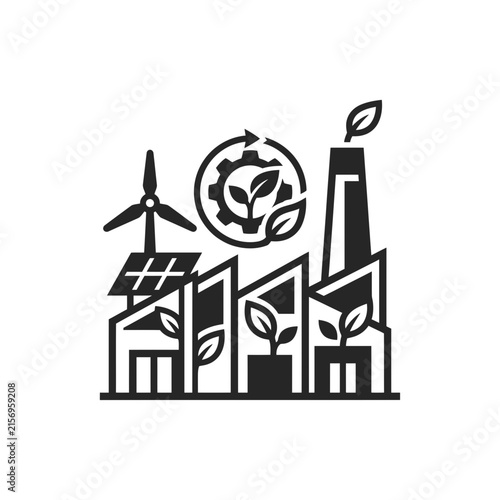Industry smart factory icon set featuring automation, robotics, AI security, logistics, manufacturing, and sustainable production (2)
