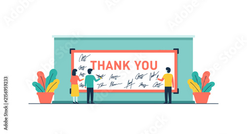 People Signing Large Thank You Poster Board Illustration