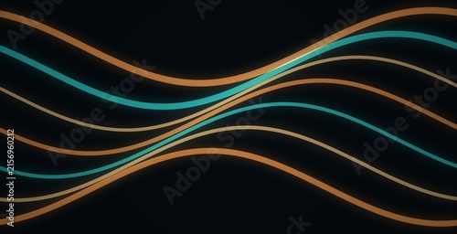 Abstract background, with flowing golden, and teal wavy, stripes on black, pattern golden stripes wavy stripes
