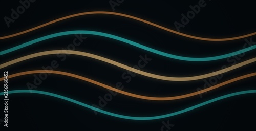 Turquoise and gold wavy grain stripes on black background, seamless pattern turquoise stripes gold stripes
