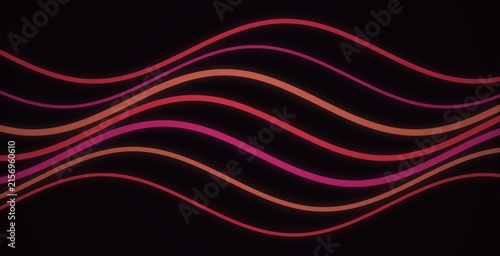Vibrant abstract stripes in red, pink, purple, and orange on black background, wavy lines gradient