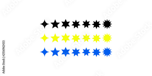 Fotografie Rating stars set, black yellow blue colors, various shapes, quality feedback system and review interface elements