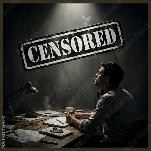 Restricted Truth Conceptual Artwork Illustrating Media Control and Information Suppression