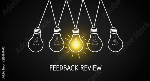 Newtons Cradle of Light Bulbs Illustrating Feedback Review and Idea Generation.
