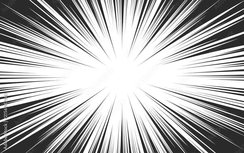 Fototapeta premium Comic book radial lines background. Manga speed frame. Explosion illustration.