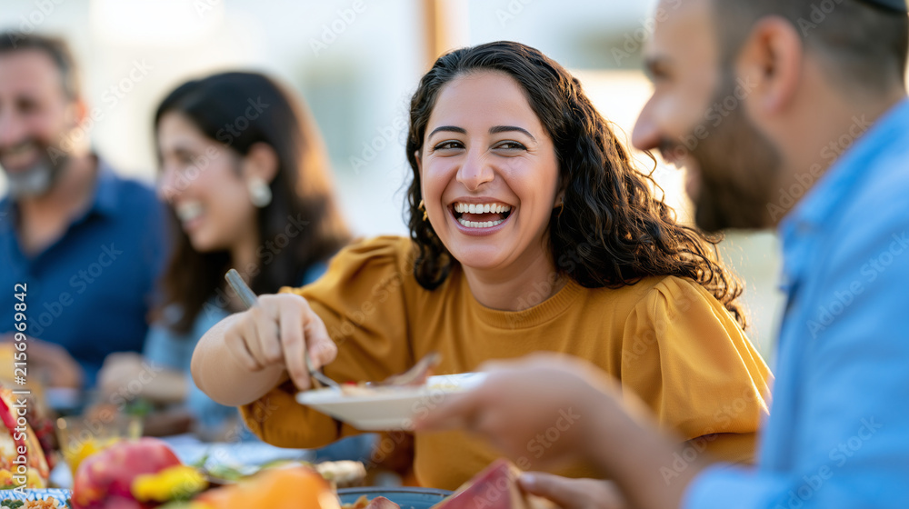 Obraz premium Joyful Family Gatherings During the Sukkot Festival Celebrating Together with Food and Laughter