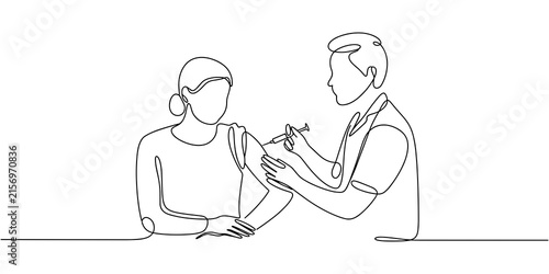 Canvas Print Continuous One Line Drawing of Healthcare Professional Giving Vaccine Injection