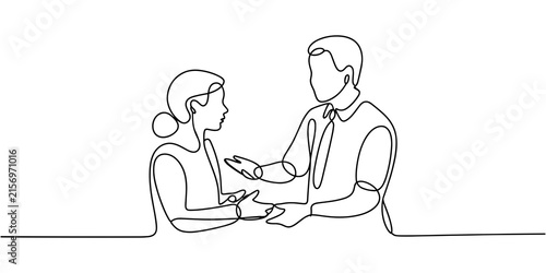 Continuous One Line Drawing of Sign Language Interpreter Helping Two People Communicate