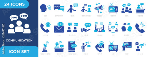 фотографія Communication icon set with remark, verbal exchange, broadcast, television, soc