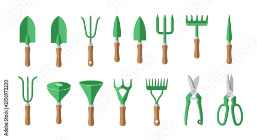 Принти на полотні Gardening Tools Collection: Trowels, Rakes, Shears, and More on Transparent Back