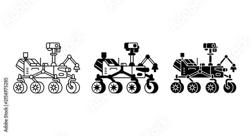 Mars Rover Icons, Space Exploration Vehicle Set, Robotic Planet Explorer Vector Graphics