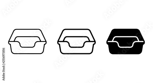 Cat Litter Box Icons, Pet Toilet Tray Vector Set, Animal Care Supplies Graphics