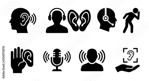 Hearing and Sound Icons: Audio, Listening, and Communication Symbols Set