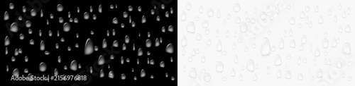 Fotografía Realistic water drops on a transparent background, condensation on the surface with light reflection and shadow, vector, png, 3D effect
