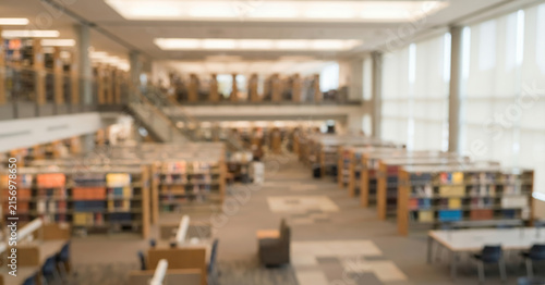 Spacious Library Interior Fully Blurred Multi Level Reading Environment With Soft Shelves Balconies Tables And Diffused Lighting For Education Publishing Research And Commercial Background Design