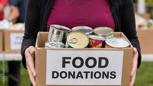 Person Holding Cardboard Box Filled with Canned Goods for Food Donations