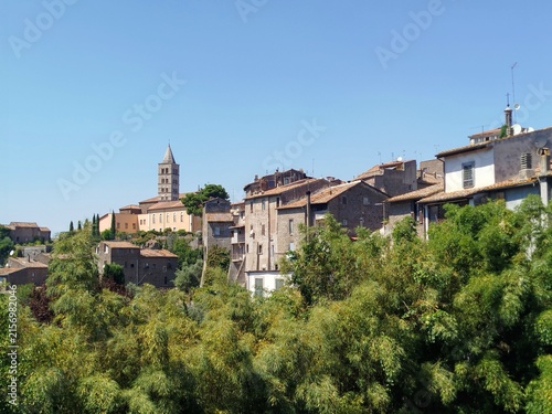 Panoramic View of Viterbo Rooftops and Historic Facades with Bell Tower