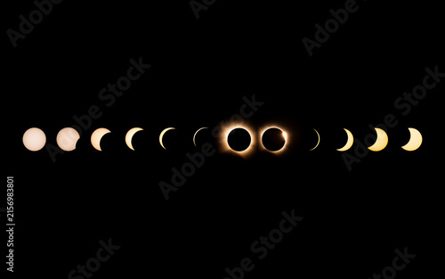 Composite image of the phases of a total solar eclipse in August 2026 over Spain