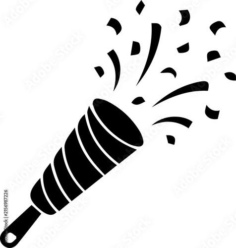 Quadro su tela Party popper icon in black silhouette for festive celebration surprise event art