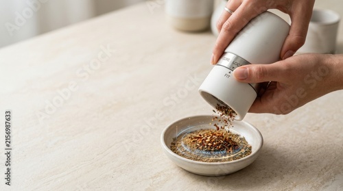 Hand pouring mixture into bowl to visualize business localization adapting global offer to specific local market taste