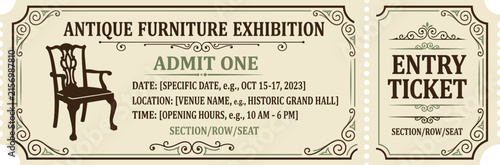 Antique Furniture Exhibition Entry Ticket Isolated