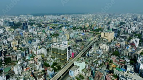Bird's Eye View Of  City skyline With Elevated Railway Line at Mirpur Dhaka