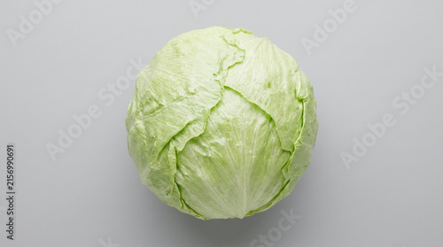 Fresh Whole Iceberg Lettuce Head Top View Isolated on Plain Background