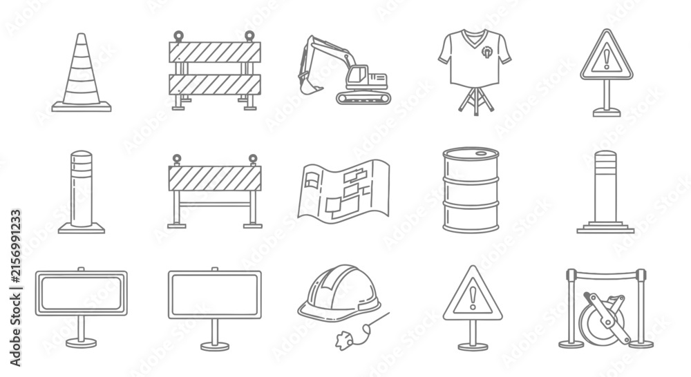 Fototapeta premium Construction site traffic control and safety barrier icons