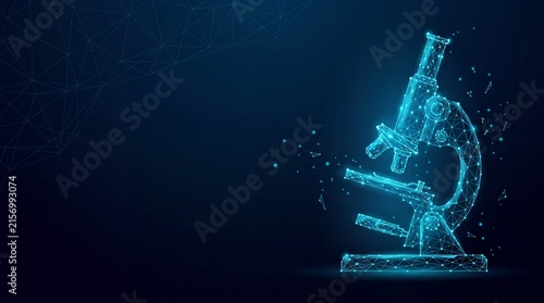 Glowing Digital Wireframe Microscope for Science and Laboratory Research Concept
