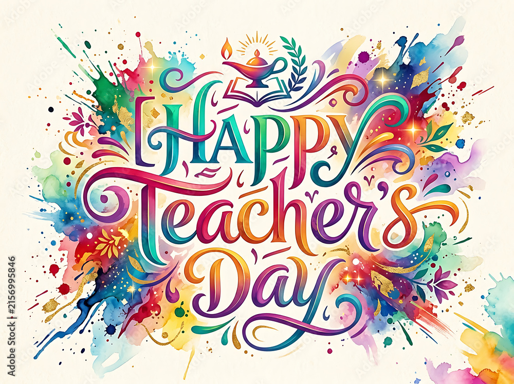 Obraz premium Happy teachers day colorful artistic typography design
