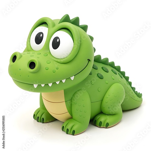 Cute green cartoon dinosaur toy sitting