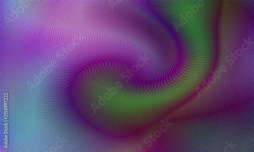Konstfotografi Abstract digital glitch with colorful halftone swirl pattern and moire effect