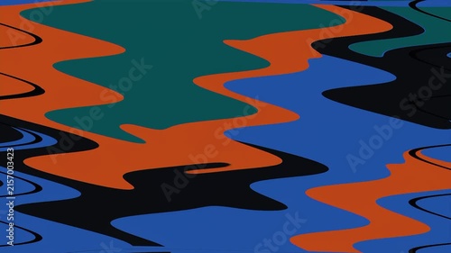 Abstract Blue Orange Flowing Wave Pattern Dark Psychedelic Background With Copy Space