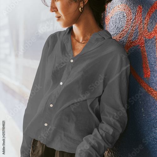 Photography Casual fashion urban graffiti backdrop, blank shirt suitable as mockup