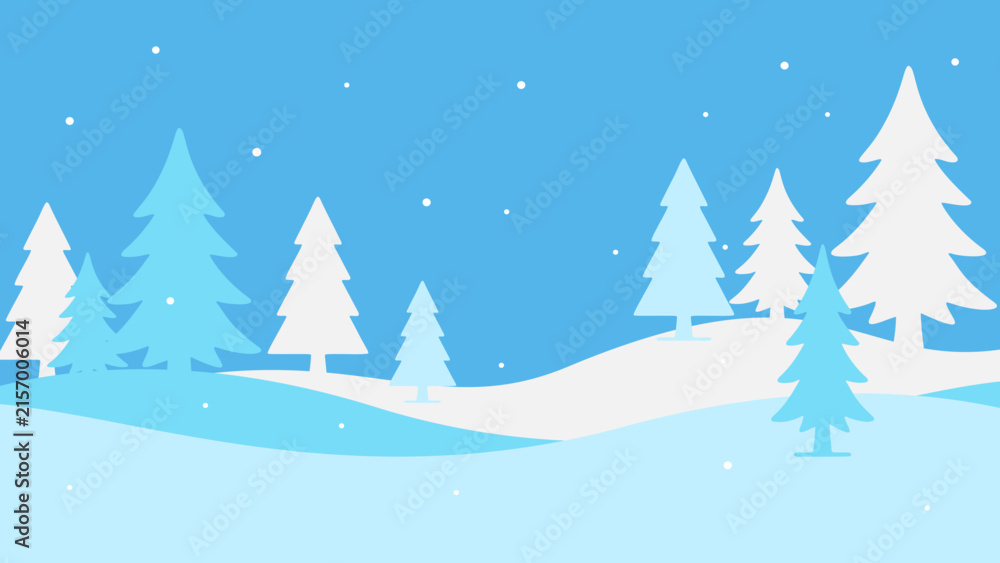 Obraz premium Festive Christmas Winter Illustration with Snow and Pine Trees