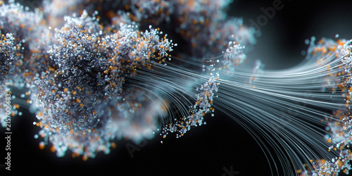 Abstract organic data stream particle network technology blue glowing