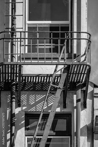 Vintage Metal Building Exterior Fire Escape.