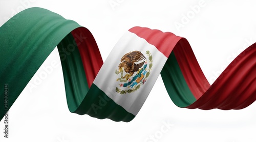 Waving flag of mexico with eagle emblem on white background