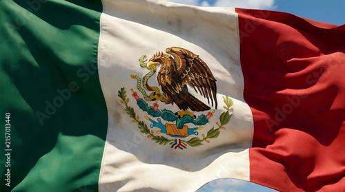 Close up of the national flag of mexico with vibrant colors and detail
