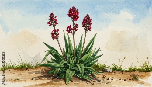 Desert Plant with Red Flowers in Sandy Landscape – Resilience Visual for Editorial, Lifestyle, or Branding Themes