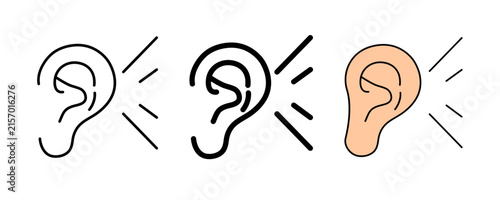 Quadro su tela Ear Hearing Sound Line icon Vector set in Thine outline and color vector illustration