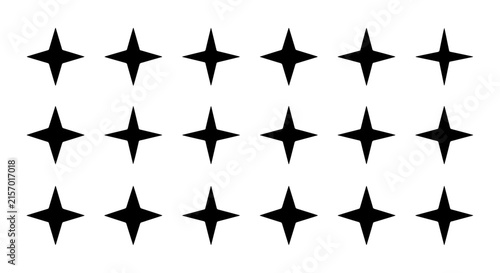 Black Four-Point Star Icons, Simple Geometric Shapes, Minimalist Celestial Elements, Vector Graphic Collection