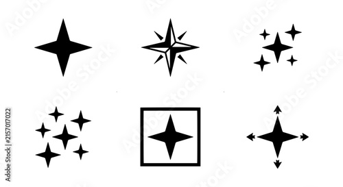 Sparkle Star Icons, Glitter Burst Symbols, Shine Embellishments, Vector Graphics Set