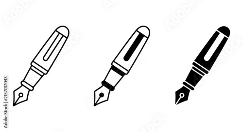 Fountain Pen Icons, Classic Writing Tools, Elegant Ink Pen Symbols, Vector Art Collection