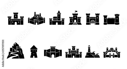 Medieval Castle Icons, Fortress Silhouettes, Royal Palace Vector Set, Fantasy Architecture Collection