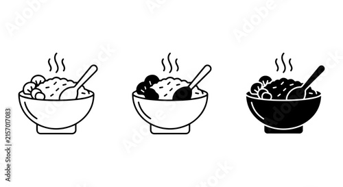 Hot Oatmeal Bowl Icon Set, Breakfast Food Vector Graphics, Healthy Cereal Meal Illustrations