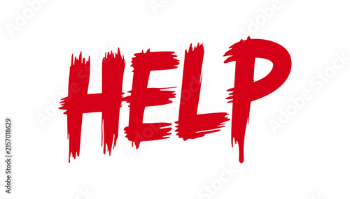 Принти на полотні Help in Red Brushstroke Font: A stark, bold red brushstroke text conveys an urgent plea for assistance