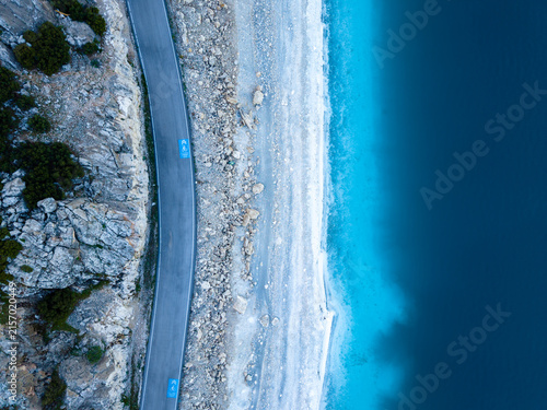 Quadro su tela Breathtaking aerial view of Salda Lake and scenic road in Turkey's stunning Burd