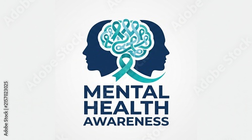 Mental health awareness concept with human brain profile and ribbon vector illustration psychology medical design template